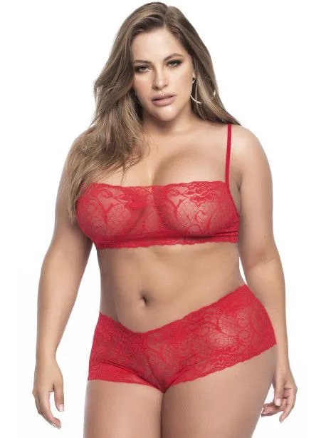 Ensemble lingerie rouge top bustier et shorty 1X2X