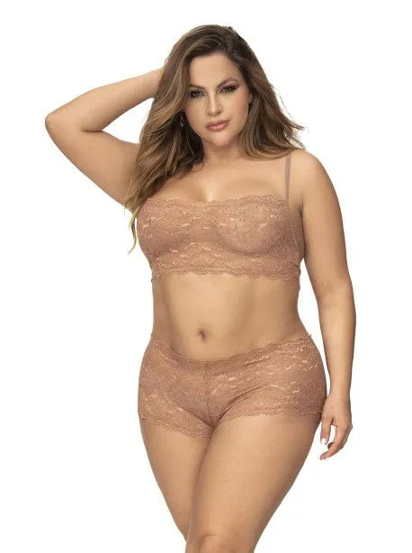Ensemble lingerie taupe top bustier et shorty 2X3X