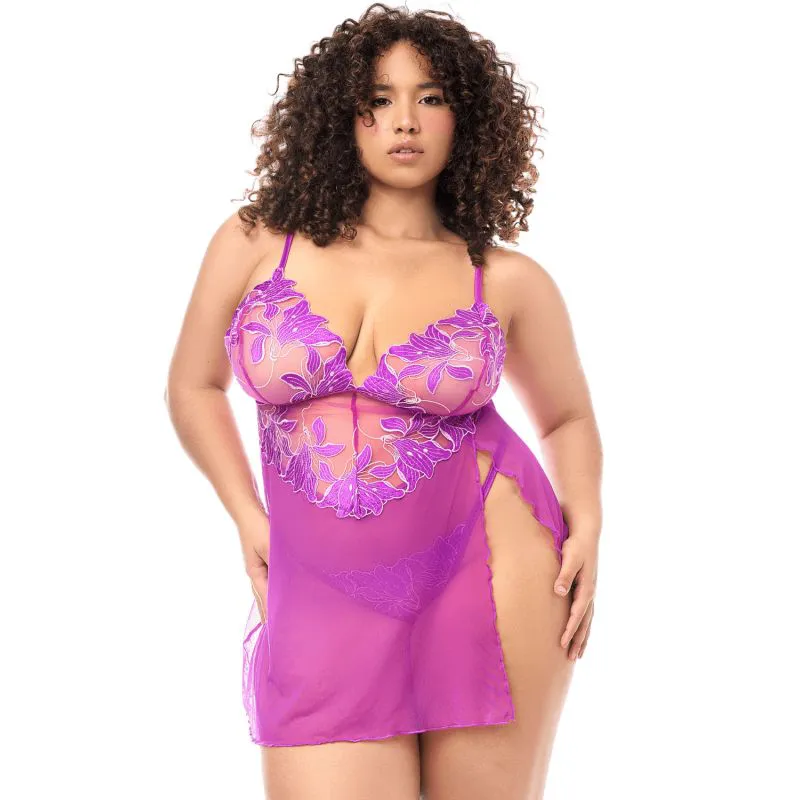 Babydoll  brod&eacute;e florale 3X/4X