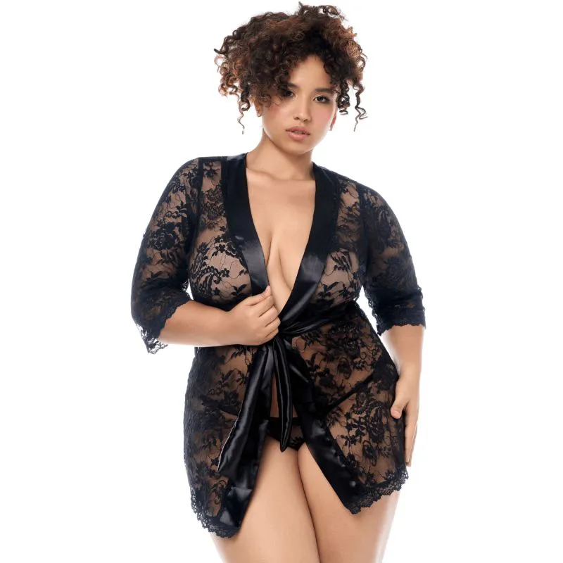 Peignoir noir en dentelle 1X/2X